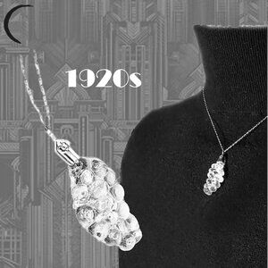 Vintage Art Deco Glass Grapes Pendant Necklace, Sterling Silver VFG 20s 1920s